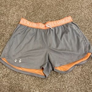XS Grey and Orange Under Armour Mesh Shorts
